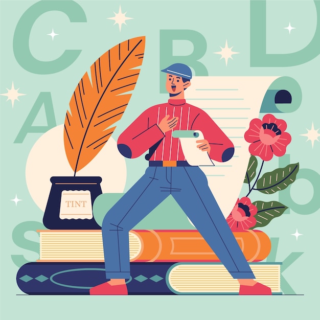 Ilustración de poesía de diseño plano dibujado a mano
