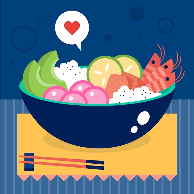 Vector gratuito ilustración de poke bowl de diseño plano