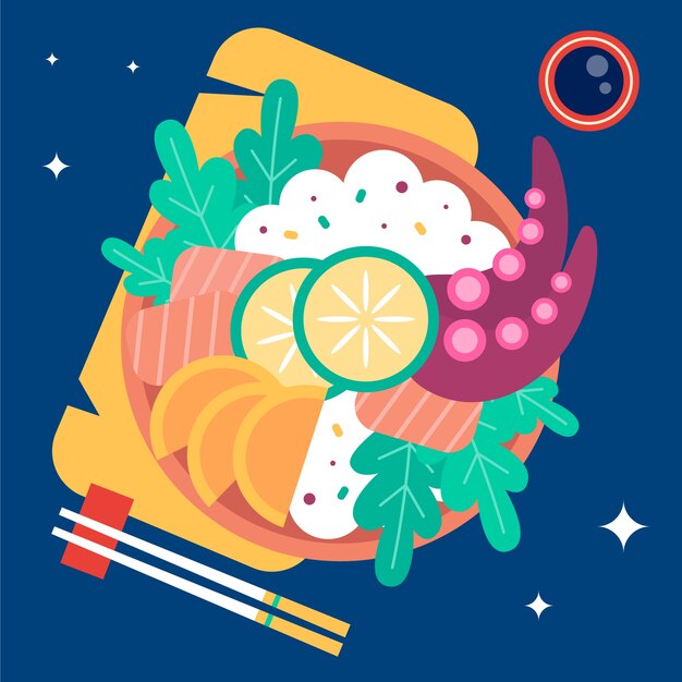 Ilustración de poke bowl de diseño plano