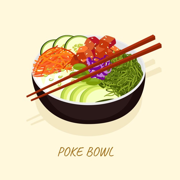 Ilustración de poke de diseño plano dibujado a mano