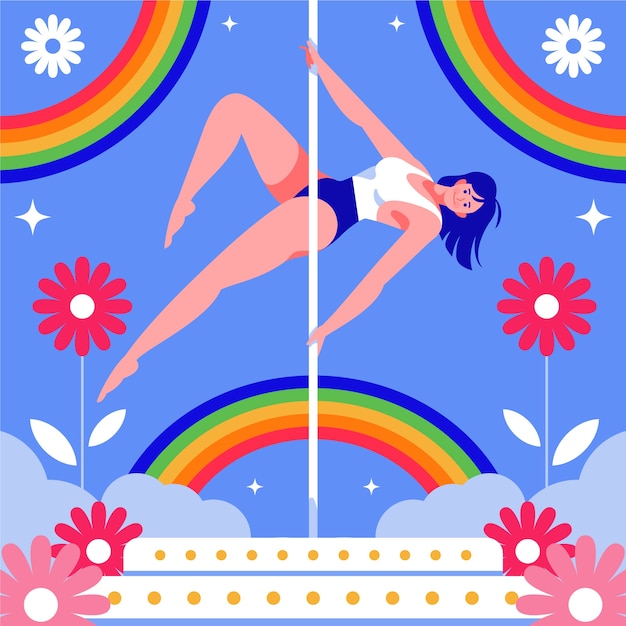 Vector gratuito ilustración de pole dance de diseño plano