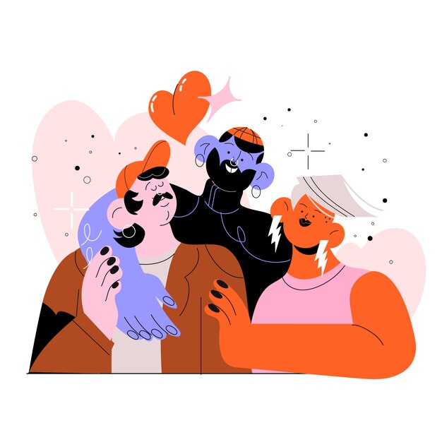 Ilustración de poliamor dibujada a mano