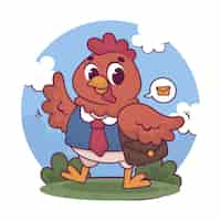 Vector gratuito ilustración de pollo de dibujos animados dibujados a mano