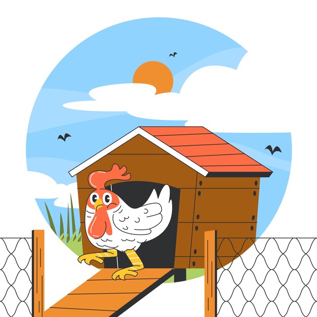 Ilustración de pollo de dibujos animados dibujados a mano