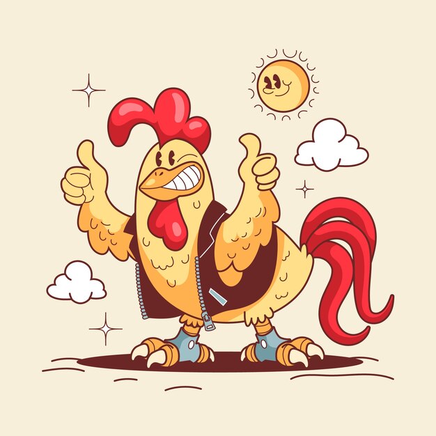 Ilustración de pollo de dibujos animados dibujados a mano