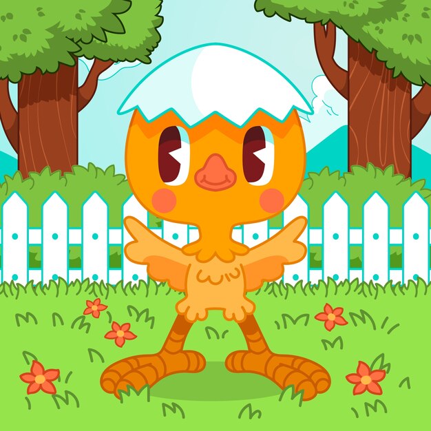 Ilustración de pollo de dibujos animados dibujados a mano