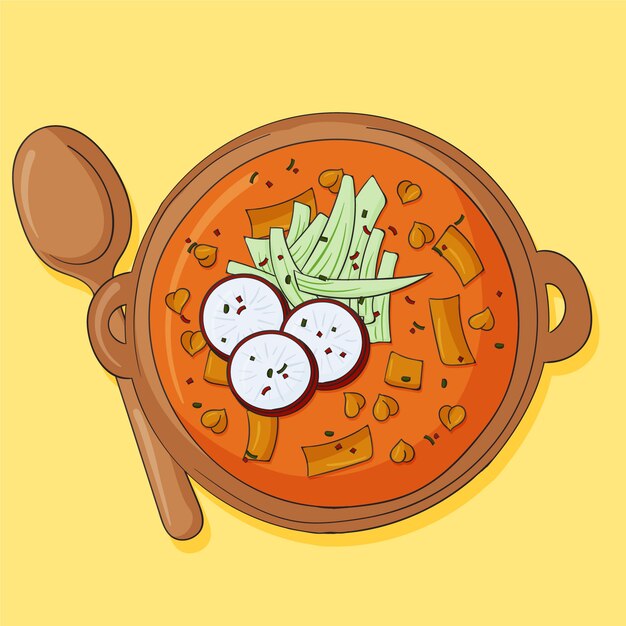 Ilustración de pozole en estilo dibujado a mano