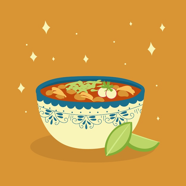 Ilustración de pozole en estilo dibujado a mano