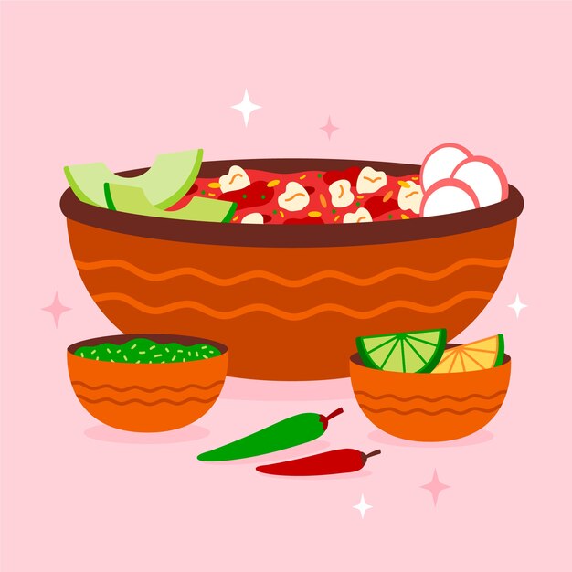 Ilustración de pozole tradicional nutritivo
