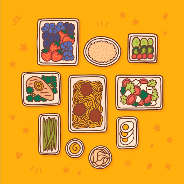 Ilustración de preparación de comida dibujada a mano