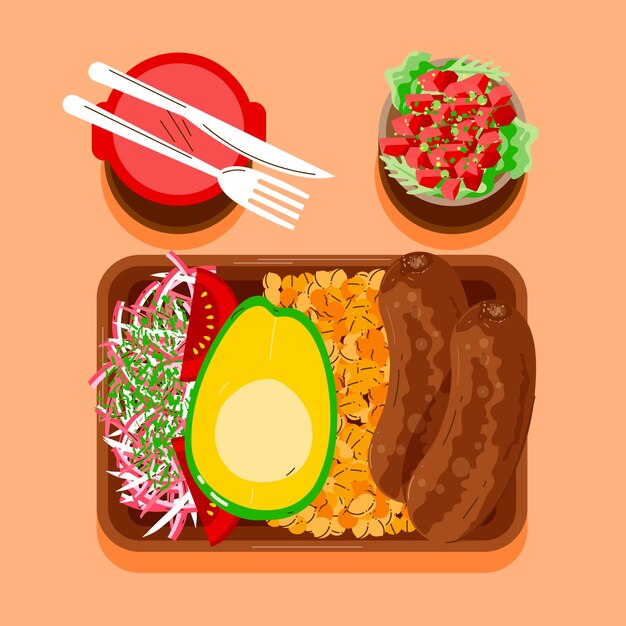 Ilustración de preparación de comida de diseño plano dibujado a mano