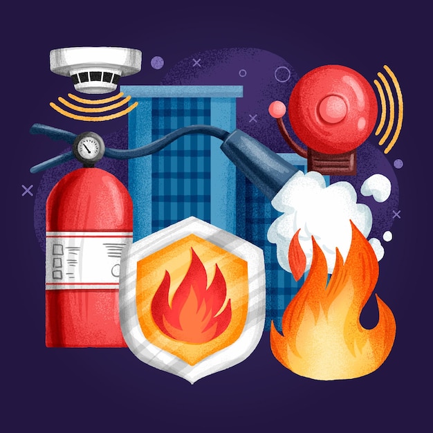 Ilustración de prevención de incendios dibujada a mano