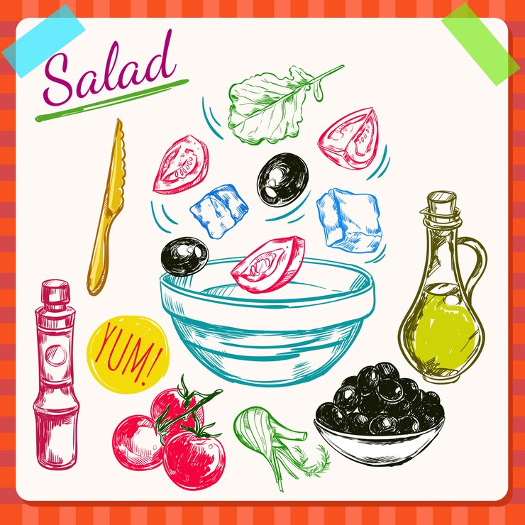 Vector gratuito ilustración de proceso de cocción de ensalada
