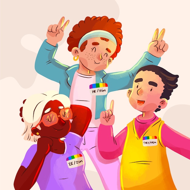 Ilustración de pronombres de género acuarela