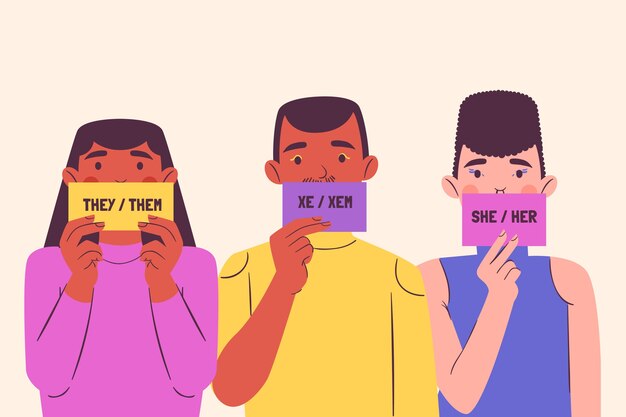 Ilustración de pronombres de género de diseño plano