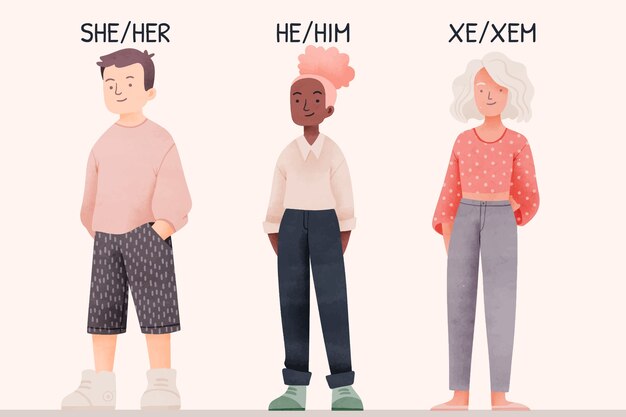 Ilustración de pronombres de género