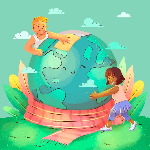 Ilustración de protección del medio ambiente acuarela
