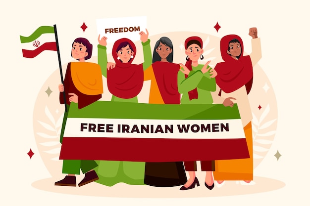 Vector gratuito ilustración de protesta de mujeres iraníes planas dibujadas a mano