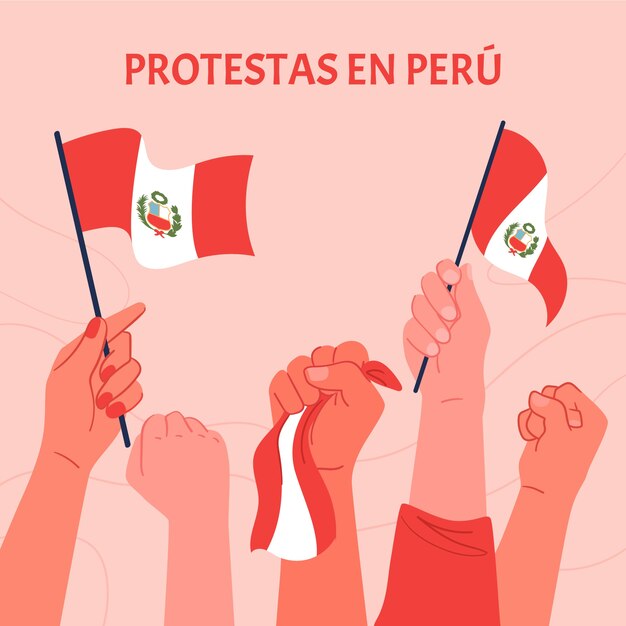 Ilustración de protestas planas de perú dibujadas a mano