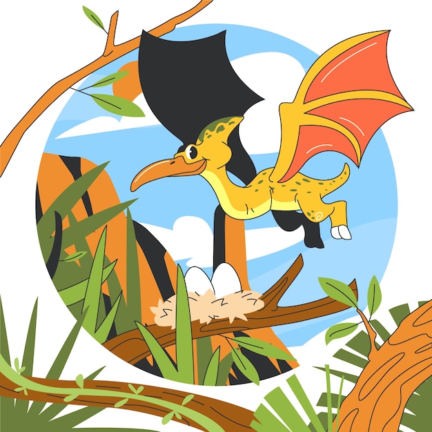 Vector gratuito ilustración de pterodáctilo de dibujos animados de diseño plano