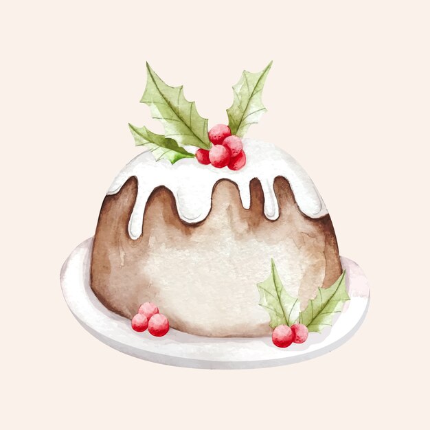 Ilustración de pudín de navidad acuarela