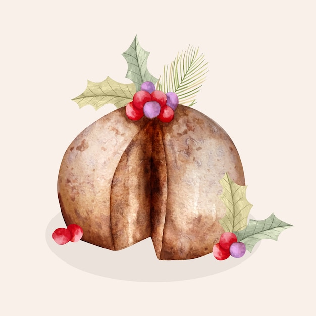 Ilustración de pudín de navidad acuarela