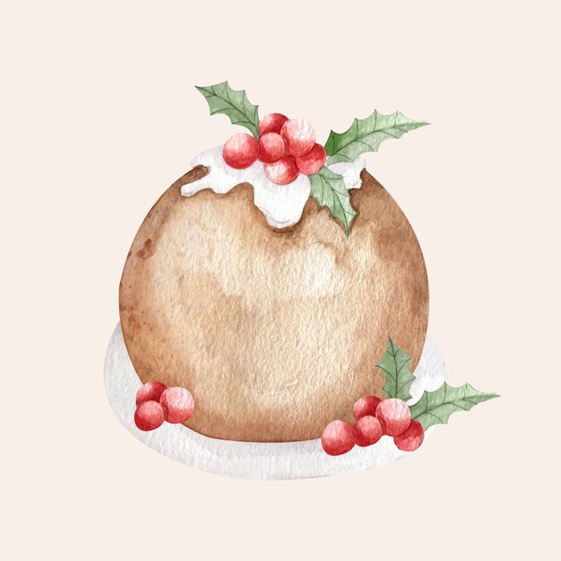 Ilustración de pudín de navidad acuarela