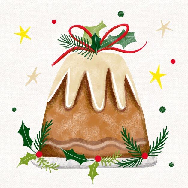 Ilustración de pudín de navidad acuarela