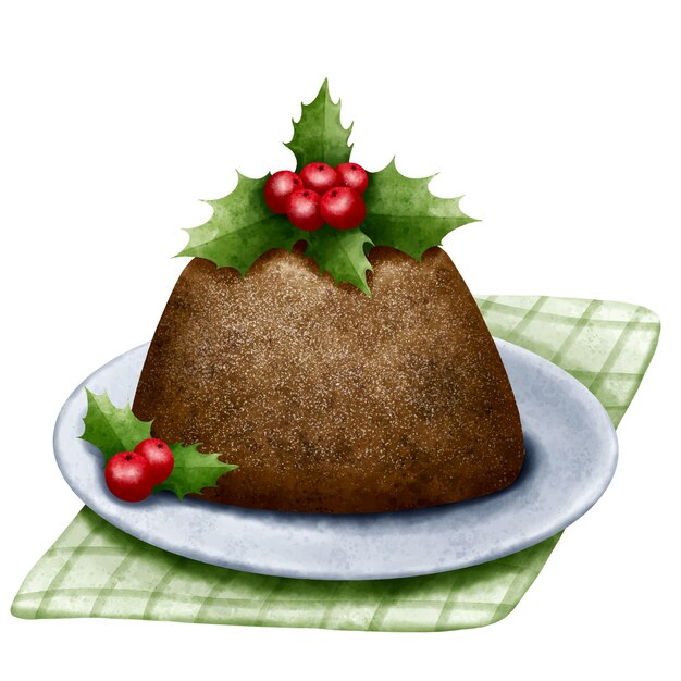 Ilustración de pudín de navidad acuarela