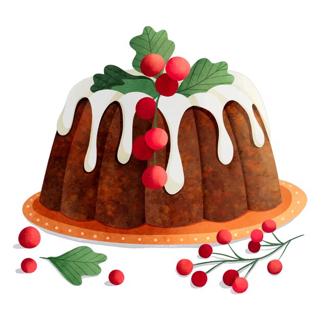 Ilustración de pudín de navidad acuarela