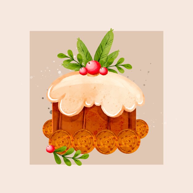 Ilustración de pudín de navidad acuarela