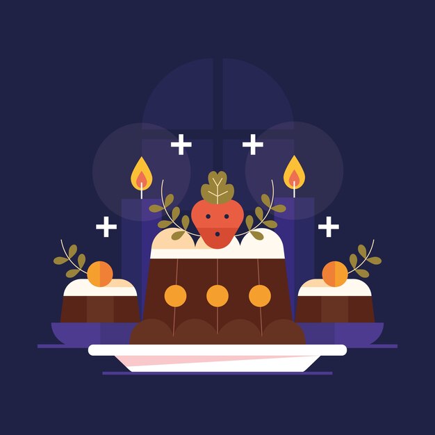 Ilustración de pudín de navidad plano