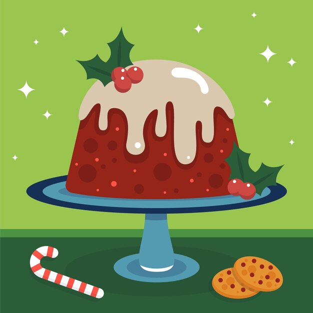 Ilustración de pudín de navidad plano