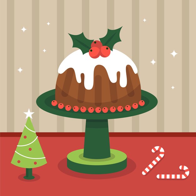 Ilustración de pudín de navidad plano
