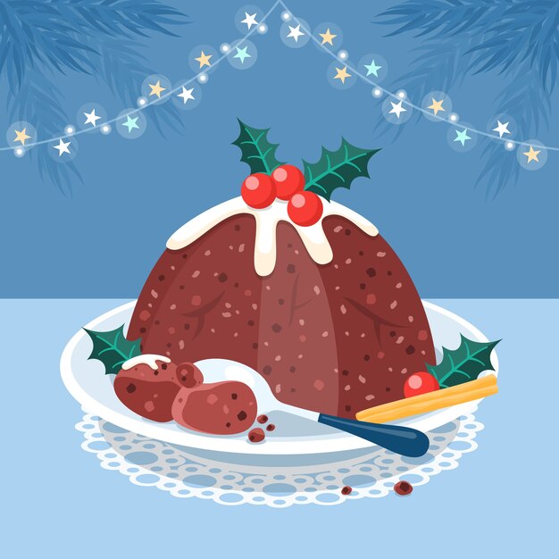 Ilustración de pudín de navidad plano