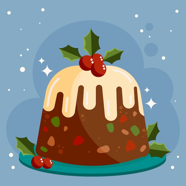 Ilustración de pudín de navidad plano