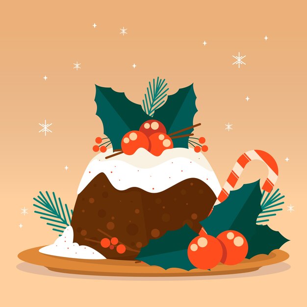 Ilustración de pudín de navidad plano