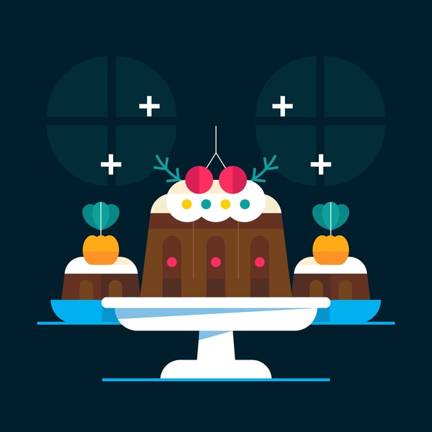 Ilustración de pudín de navidad plano