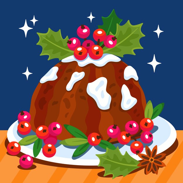 Ilustración de pudín de navidad plano
