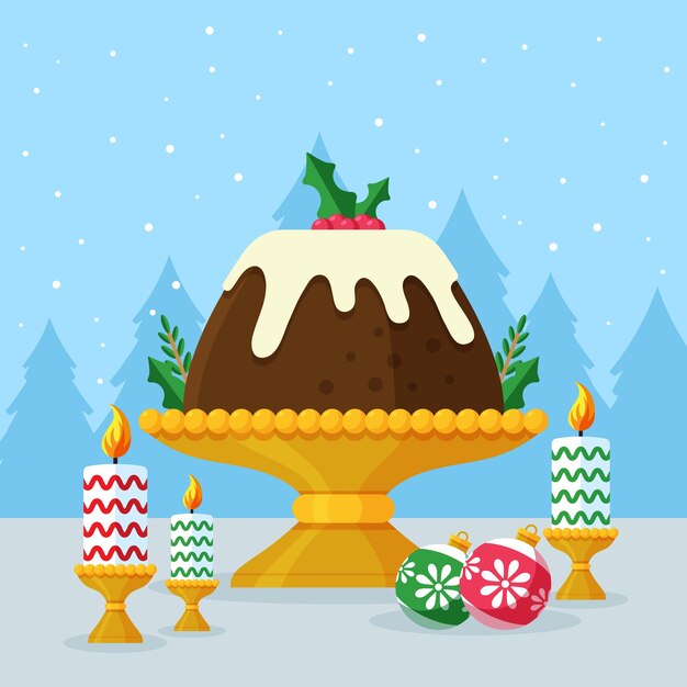 Ilustración de pudín de navidad plano