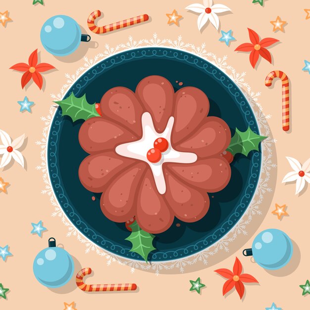 Ilustración de pudín de navidad plano