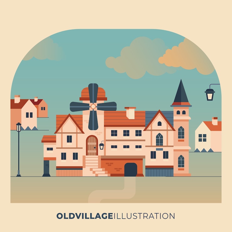 Vector gratuito ilustración de pueblo antiguo de diseño plano