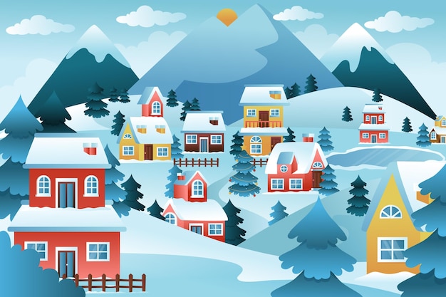 Vector gratuito ilustración de pueblo de invierno degradado