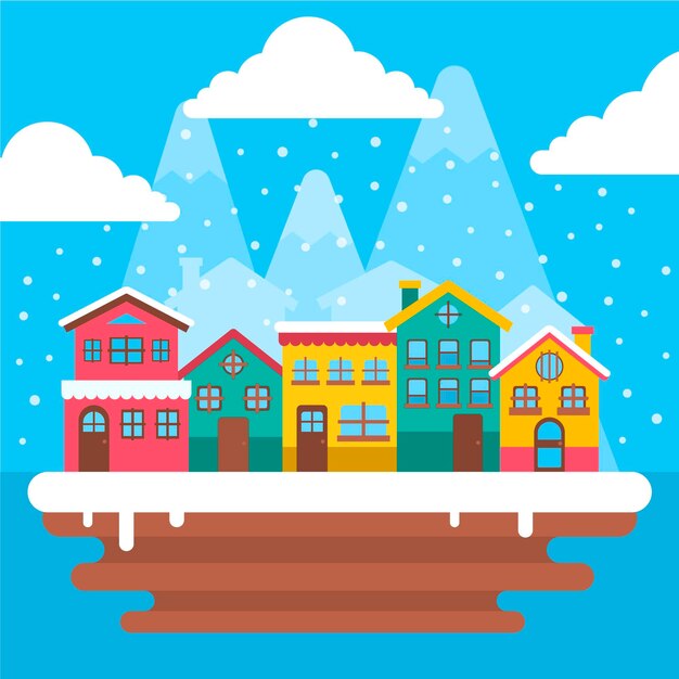 Vector gratuito ilustración de pueblo de invierno plano