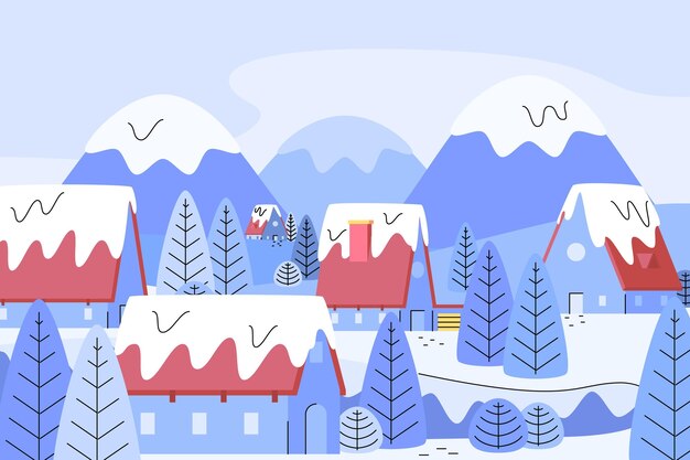 Ilustración de pueblo de invierno plano