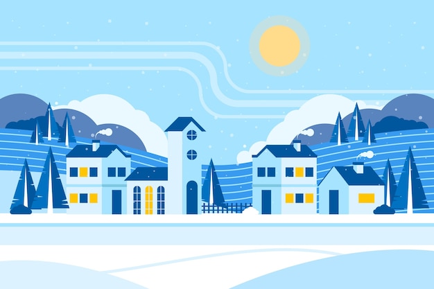 Ilustración de pueblo de invierno plano