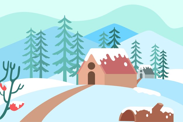 Ilustración de pueblo de invierno plano