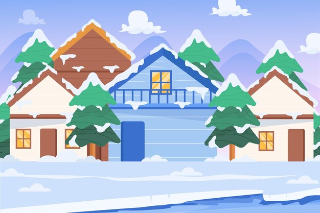 Ilustración de pueblo de navidad plana