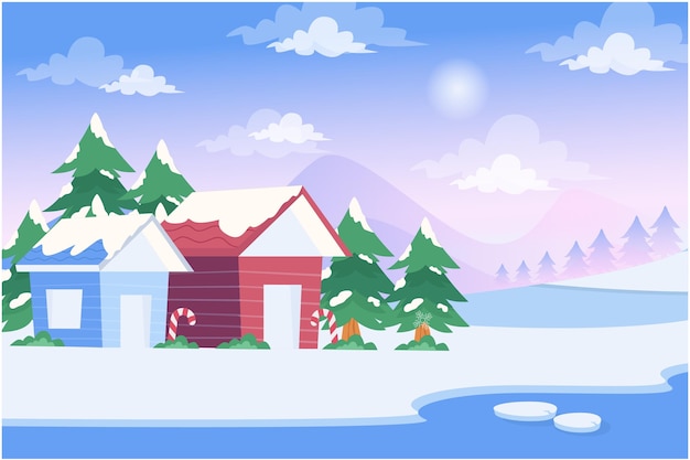 Ilustración de pueblo de navidad plana