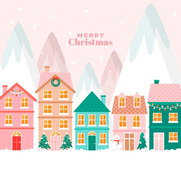 Vector gratuito ilustración de pueblo de navidad plana